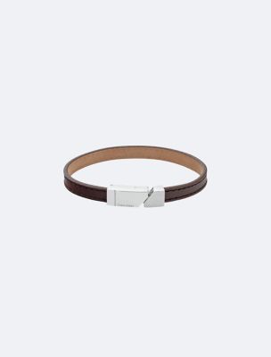 Asymmetric Tag Leather Bracelet, Brown