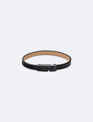 Asymmetric Tag Leather Bracelet, Black
