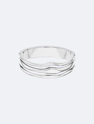 Sculptural Fluid Shape Hinged Bangle, Silver / Stainless Steel / Rose Gold