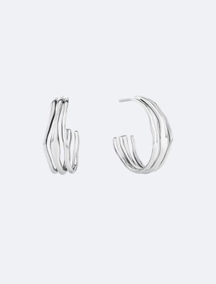 Sculptural Fluid Shape Hoop Earrings, Silver / Stainless Steel / Rose Gold