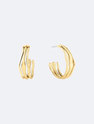 Sculptural Fluid Shape Hoop Earrings, Gold  / Gold Plated