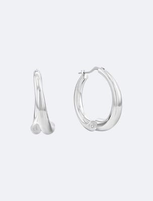 Sculptural Round Hoop Earrings, Silver