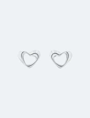Asymmetric Heart Earrings, Silver