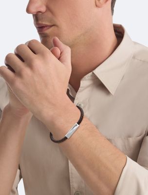 Мужские аксессуары Calvin Klein Beveled ID Leather Bracelet — фото 2