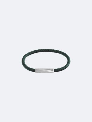 Beveled ID Leather Bracelet, Dark Green