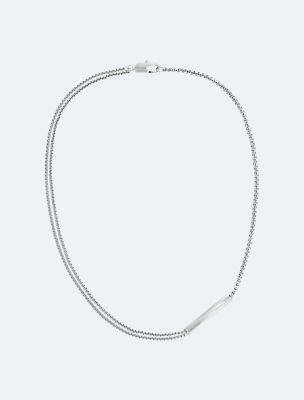 Beveled ID Stainless Steel Necklace, Silver