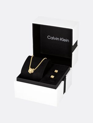 Crystal Accent Necklace and Earrings Gift Set, Gold