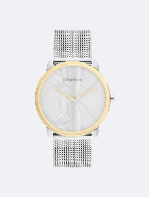 Minimal Monogram Logo  Mesh Bracelet Watch, Silver / Stainless Steel