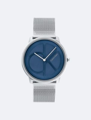 Monogram Logo Dial Mesh Bracelet Watch, Blue