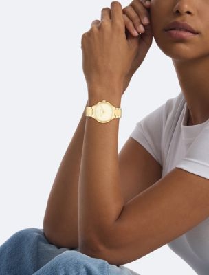 Женские часы Calvin Klein Textured Dial Bracelet Watch, цвет: Золотой — фото 4