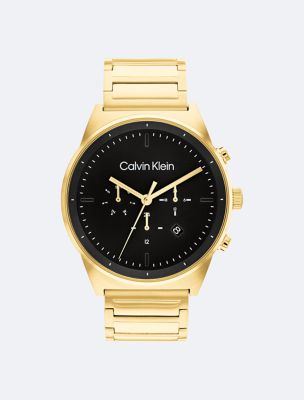 Minimal Multifunction H-Link Bracelet Watch, Black / Gold