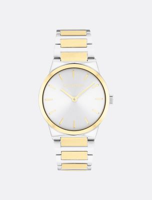 Minimalist Integrated Link Bracelet 32mm Watch, Silver / White