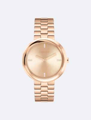 Minimalist Integrated Link Bracelet 32mm Watch, Carnation Gold