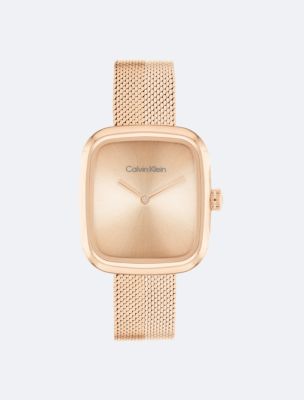 Curved Mesh Watch, Champagne Gold