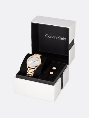 Minimalist Watch And Crystal Earrings Gift Set, Grey / Silver