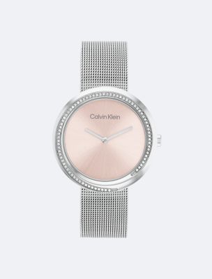 Crystal Bezel Watch, Silver /Pink Face