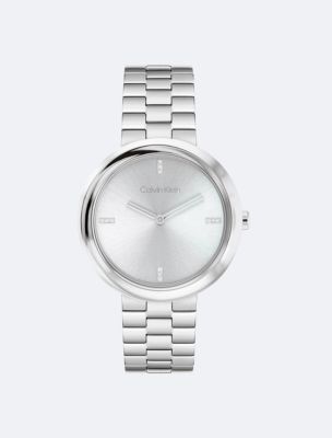 Minimalist Integrated Link Bracelet 32mm Watch, Silver / White