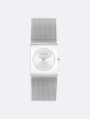 Geometric Dial Mesh Bracelet Watch, Silver