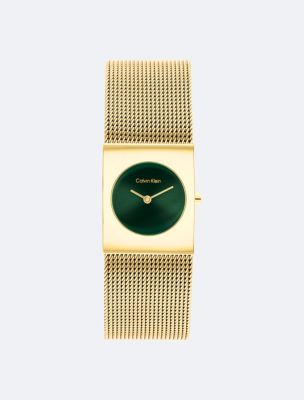 Geometric Dial Mesh Bracelet Watch, Green