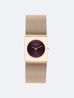 Geometric Dial Mesh Bracelet Watch, Burgundy