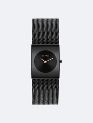 Geometric Dial Mesh Bracelet Watch, Black