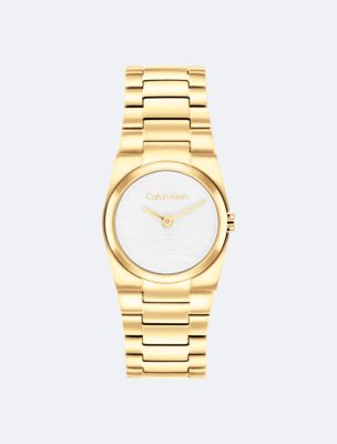 Textured Dial Link Bracelet Watch, White / Gold