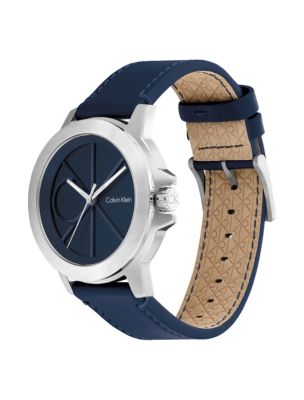 Мужские часы Calvin Klein Emblem Dial Leather Strap Watch, цвет: Синий — фото 2