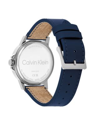 Мужские часы Calvin Klein Emblem Dial Leather Strap Watch, цвет: Синий — фото 3