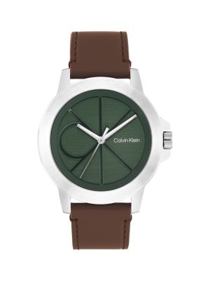 Emblem Dial Leather Strap Watch, Green
