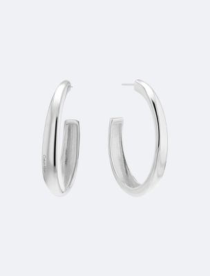 Smooth Metal Hoop Earrings, Silver