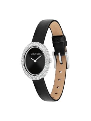 Женские часы Calvin Klein Contoured Bezel Oval Dial Leather Strap Watch — фото 2