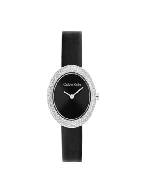 Женские часы Calvin Klein Contoured Bezel Oval Dial Leather Strap Watch