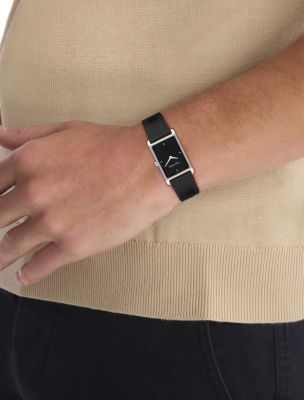 Мужские часы Calvin Klein Rectangle Dial Leather Strap Watch — фото 4