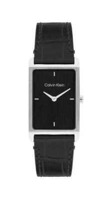 Rectangle Dial Leather Strap Watch, Black
