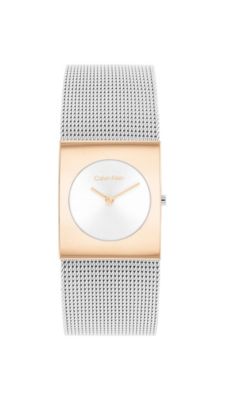 Geometric Dial Mesh Bracelet Watch, Silver