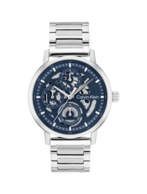 Multifunction Exposed Dial Link Bracelet Watch, Silver