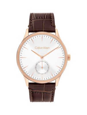 Brushed Dial Leather Strap Watch, Brown