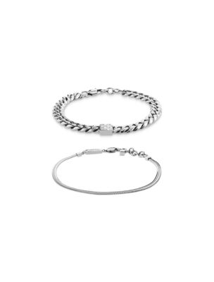 Contoured Link Bracelet Set, Silver