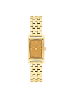 Rectangle Dial Link Bracelet Watch, Amber Gold