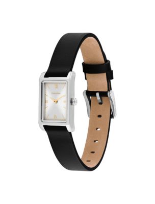 Женские часы Calvin Klein Rectangle Sunray Dial Leather Strap Watch, цвет: Серебряный белый — фото 2