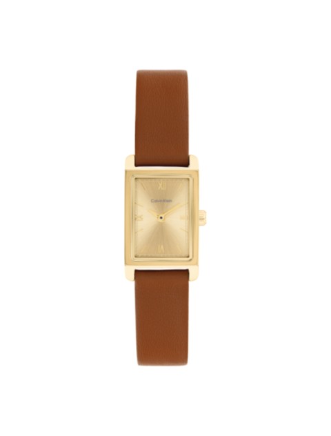 Женские часы Calvin Klein Rectangle Sunray Dial Leather Strap Watch
