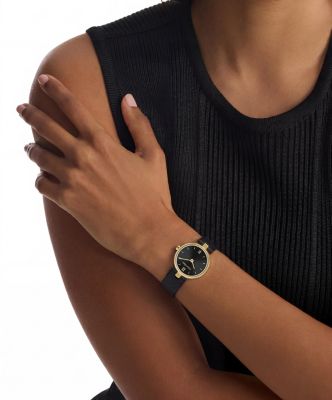 Женские часы Calvin Klein Textured Bezel Shimmer Dial Watch, цвет: Чёрный — фото 4