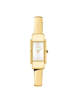 Geometric Case Rounded Bangle Watch, White