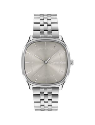 Rounded Case Sunray Dial Watch, Grey
