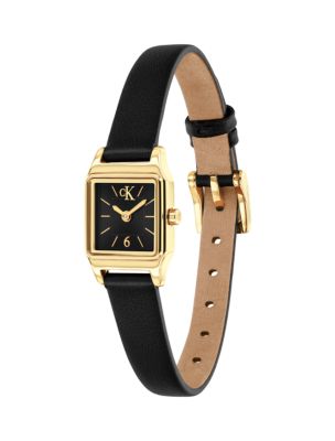 Женские часы Calvin Klein Square Monogram Leather Strap Watch, цвет: Чёрный — фото 2