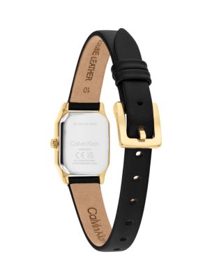Женские часы Calvin Klein Square Monogram Leather Strap Watch, цвет: Чёрный — фото 3