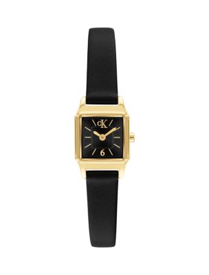 Square Monogram Leather Strap Watch, Black