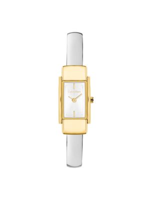 Geometric Case Rounded Bangle Watch, White