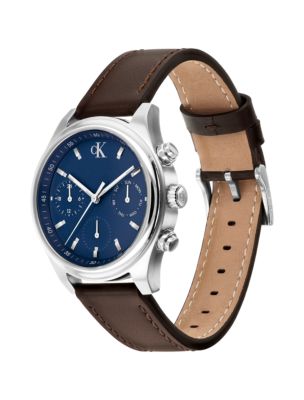 Мужские часы Calvin Klein Monogram Chronograph Leather Strap Watch, цвет: Синий — фото 2