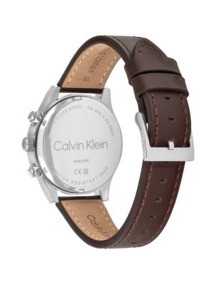Мужские часы Calvin Klein Monogram Chronograph Leather Strap Watch, цвет: Синий — фото 3